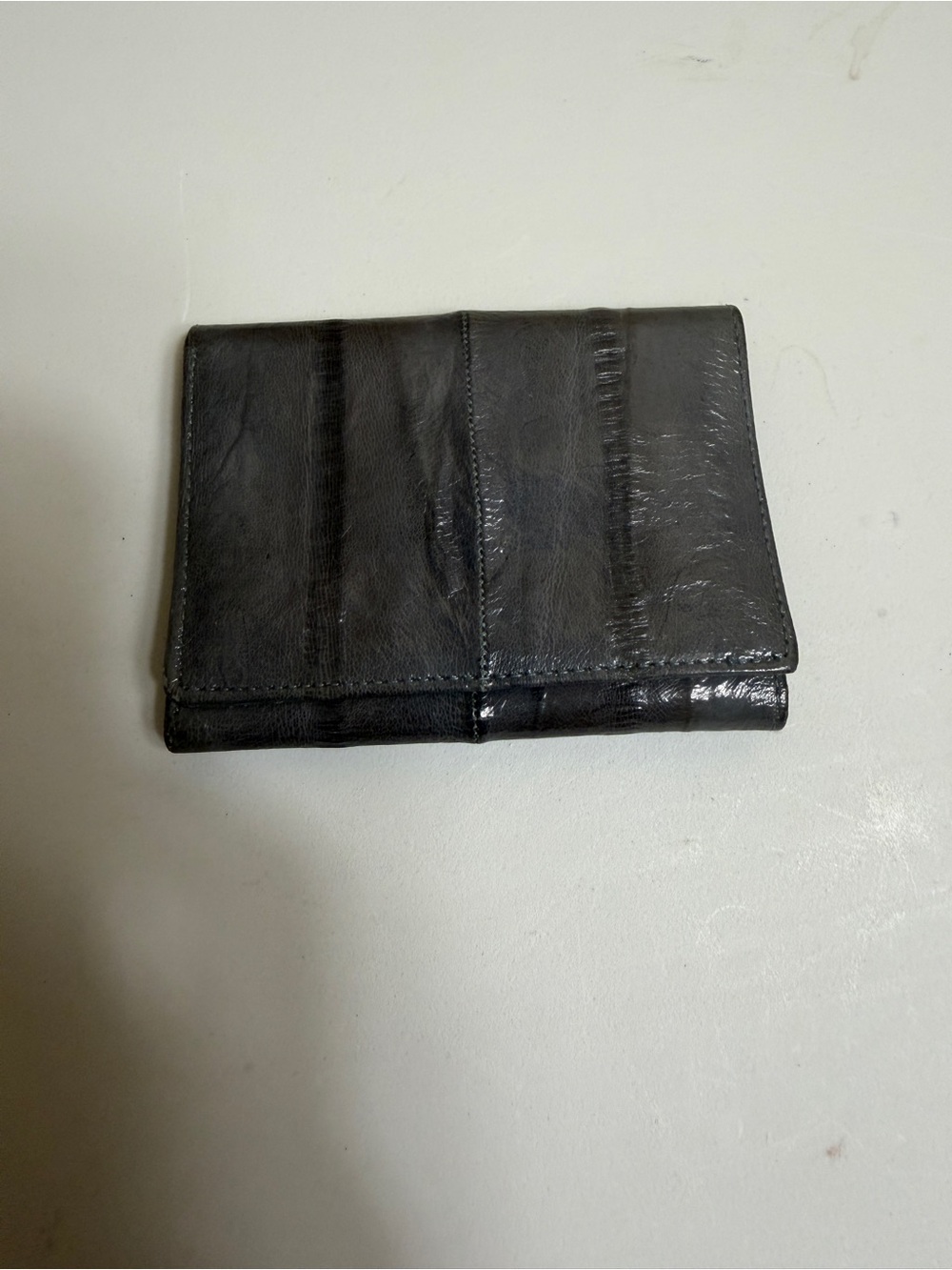 Vintage 1980s Genuine Eel Skin Trifold Wallet - Slate Gray